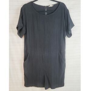 EILEEN FISHER BATEAU NECK GAUZY ORGANIC COTTON ROMPER IN BLACK, SZ MEDIUM